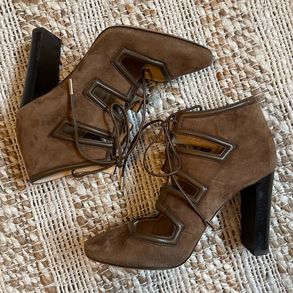 Jimmy Choo Lace Up Brown Suede Heeled Booties